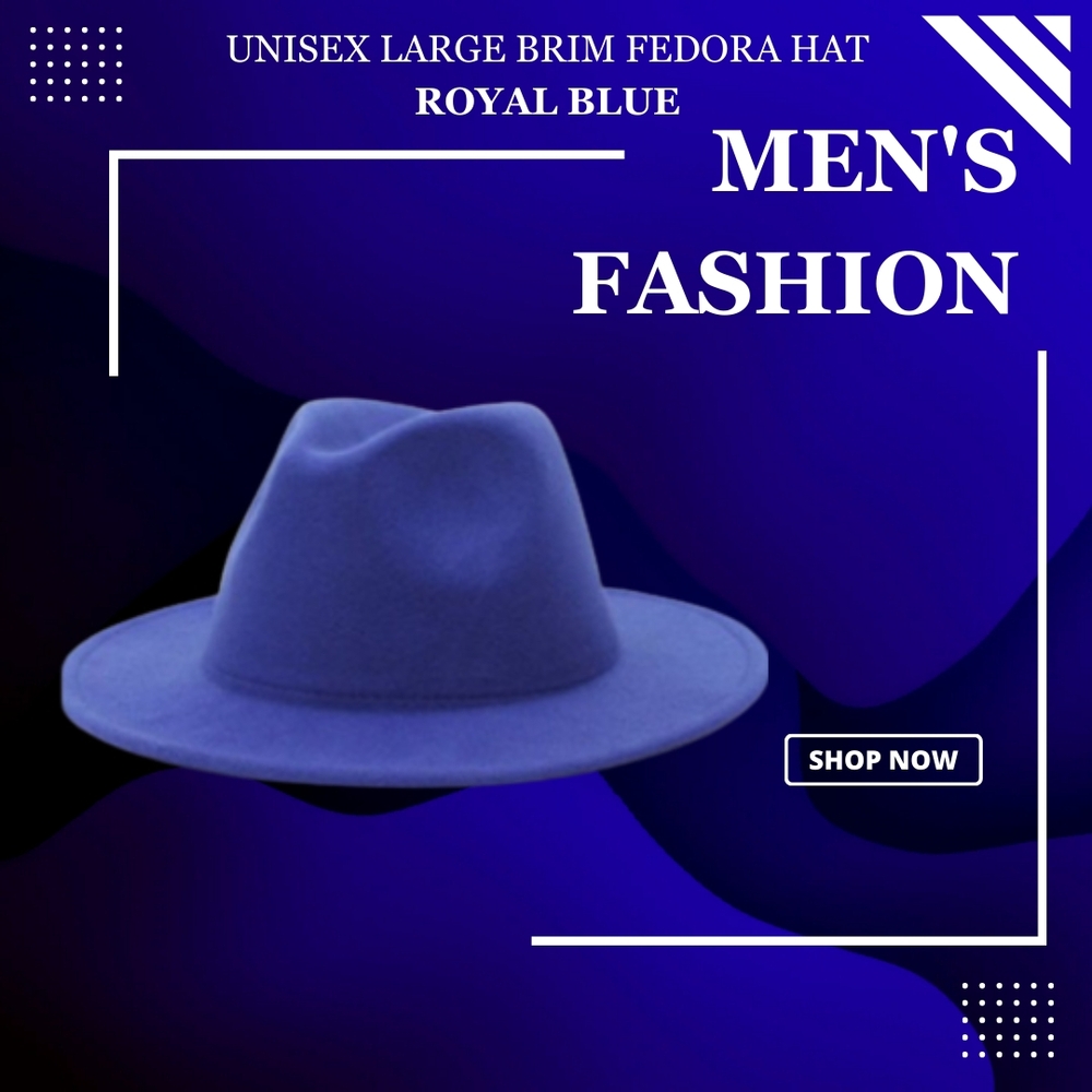 UNISEX LARGE BRIM  Royal Blue Fedora Hat